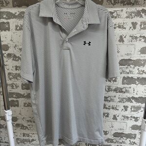 Under Armour Men's Gray and White Striped Polo Size Medium